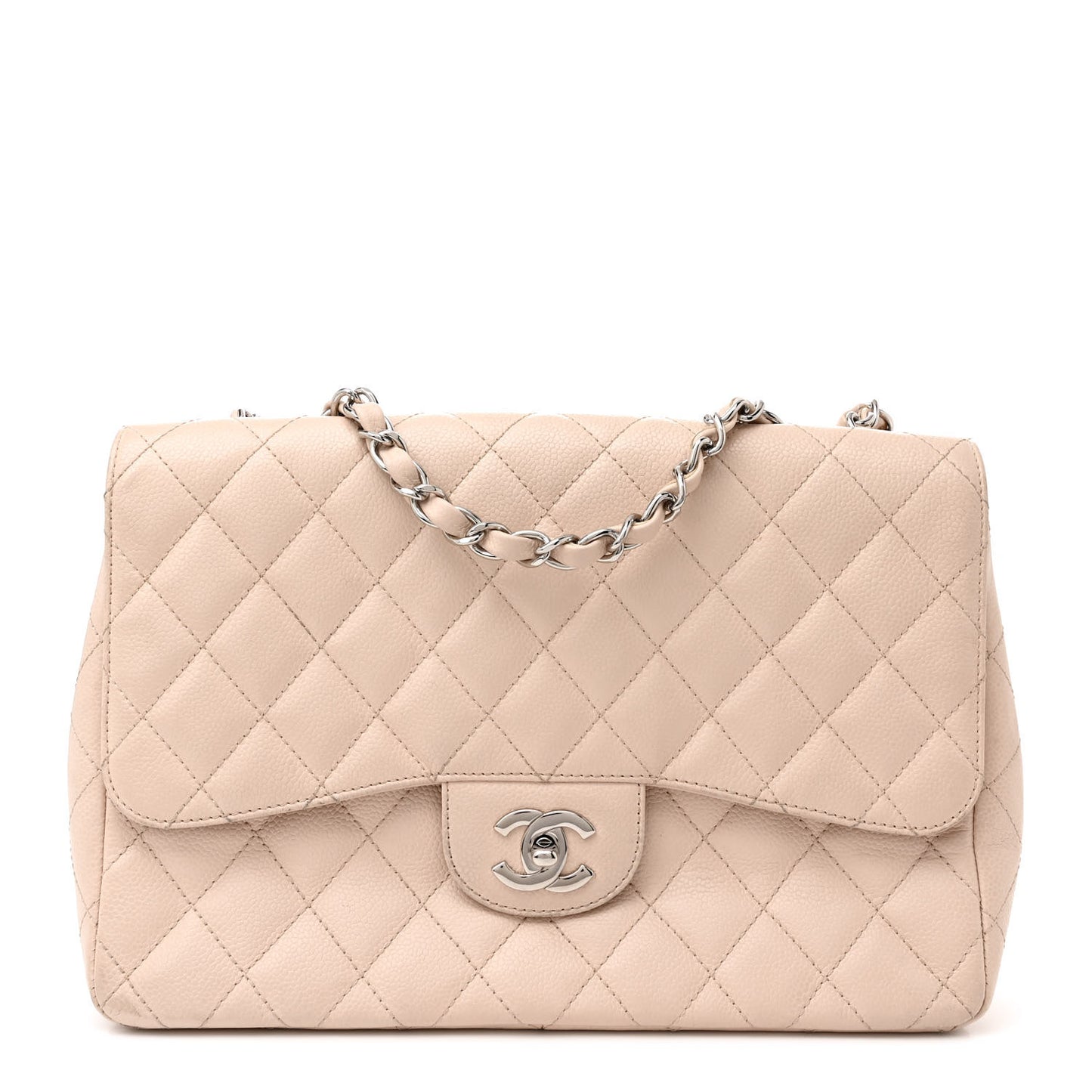 Caviar Quilted Jumbo Single Flap Beige Clair