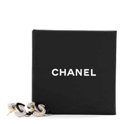 Chanel Crystal Enamel CC Earrings Silver Black 5 of 5