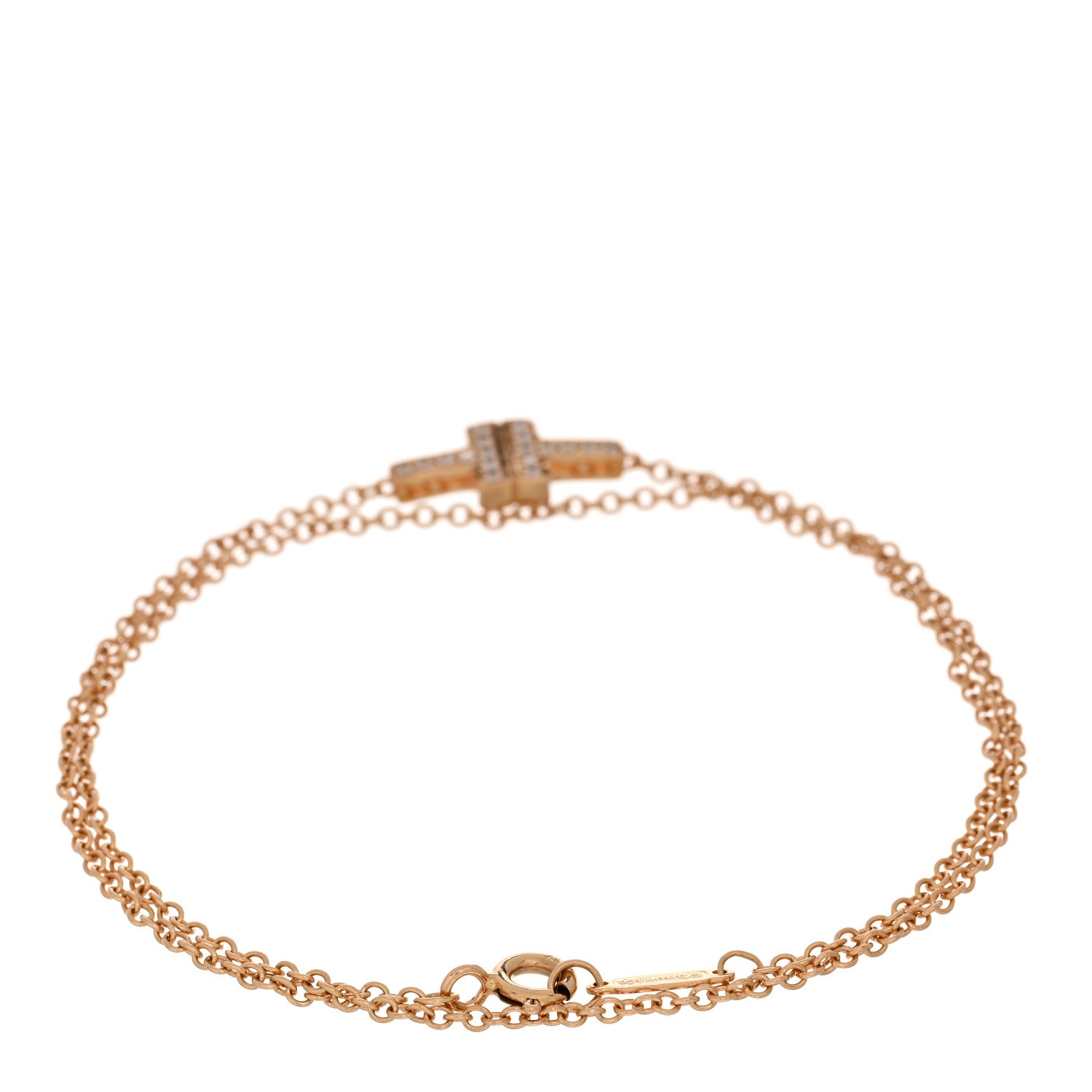 Tiffany 18K Rose Gold Diamond T Double Chain Bracelet 2 of 4