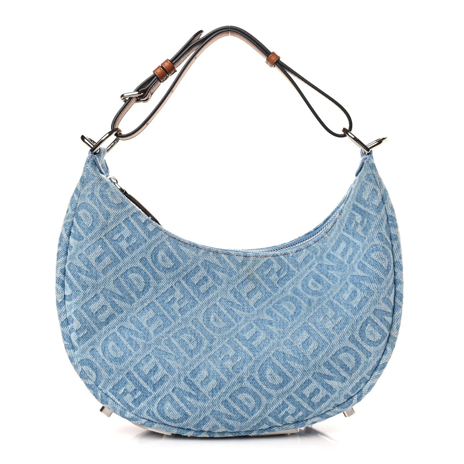 Fendi Denim Vitello Grace Mirror Logo Small Fendigraphy Hobo Bag Blue 1 of 9