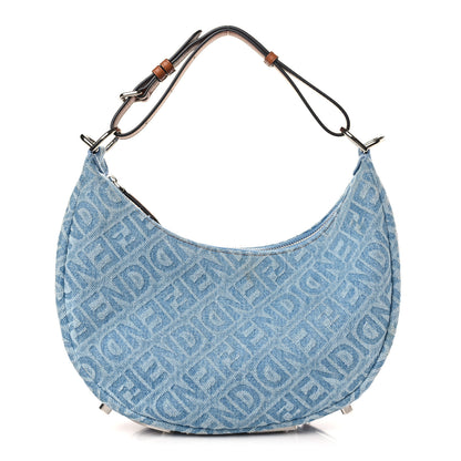 Fendi Denim Vitello Grace Mirror Logo Small Fendigraphy Hobo Bag Blue 1 of 9
