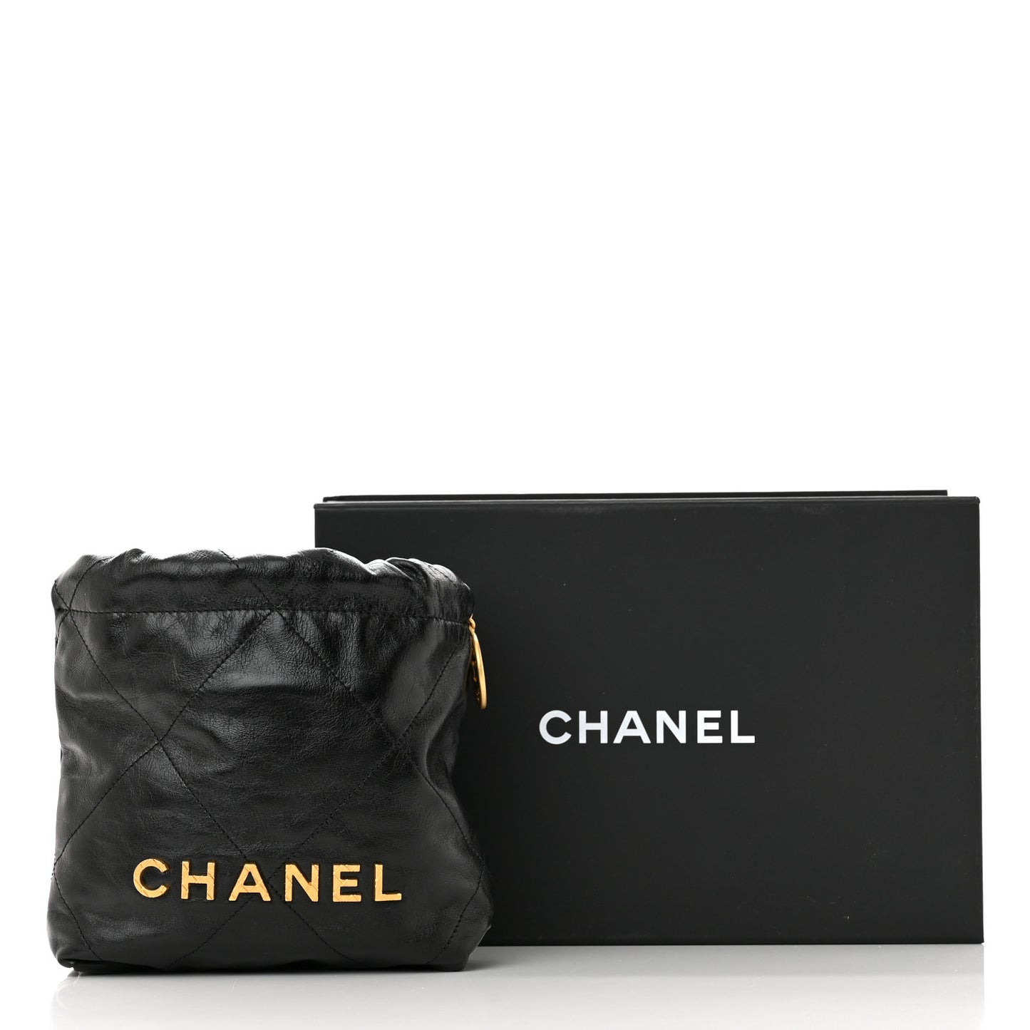 Shiny Crumpled Calfskin Quilted Pearl Mini Chanel 22 Black