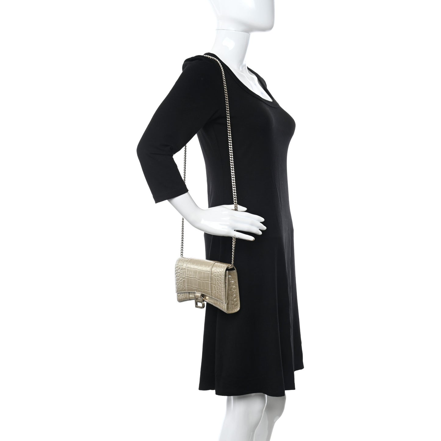 Shiny Calfskin Crocodile Embossed Hourglass Chain Bag Light Gold