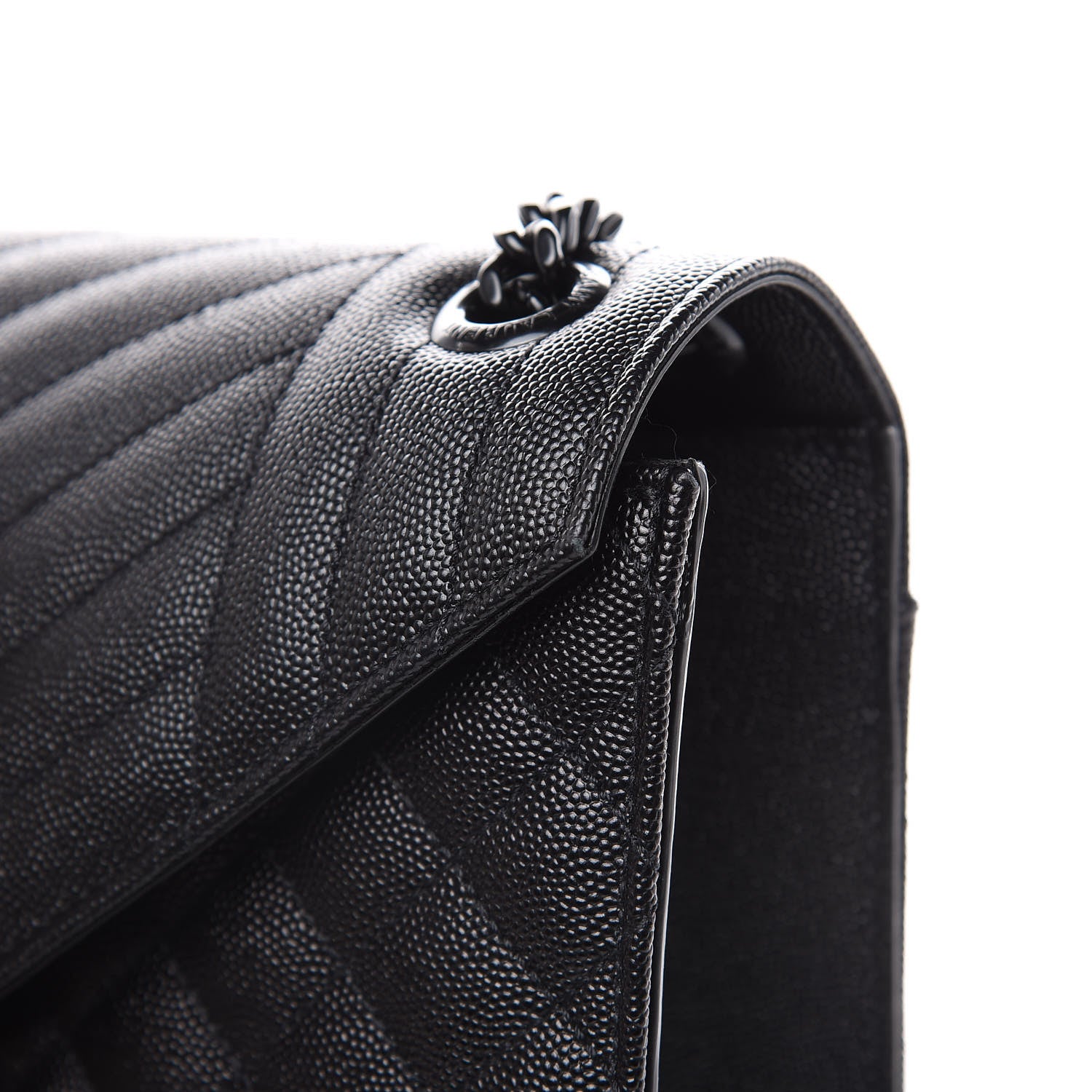 Saint Laurent Grain De Poudre Textured Mixed Matelasse Large Triquilt Monogram Monochrome Satchel Black 10 of 10
