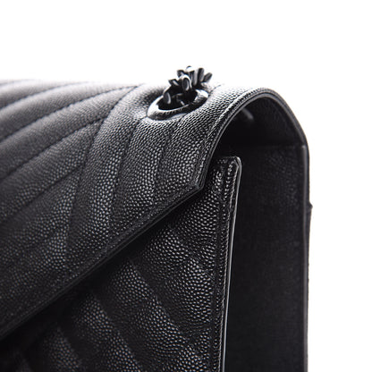 Saint Laurent Grain De Poudre Textured Mixed Matelasse Large Triquilt Monogram Monochrome Satchel Black 10 of 10