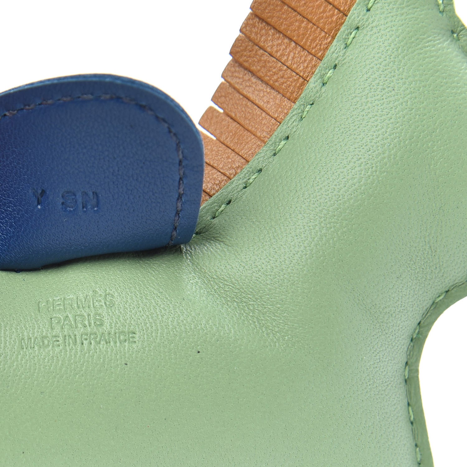 Hermes Milo Lambskin Grigri Rodeo Horse Bag Charm MM Vert Criquet Sesame Bleu de Malte 3 of 4