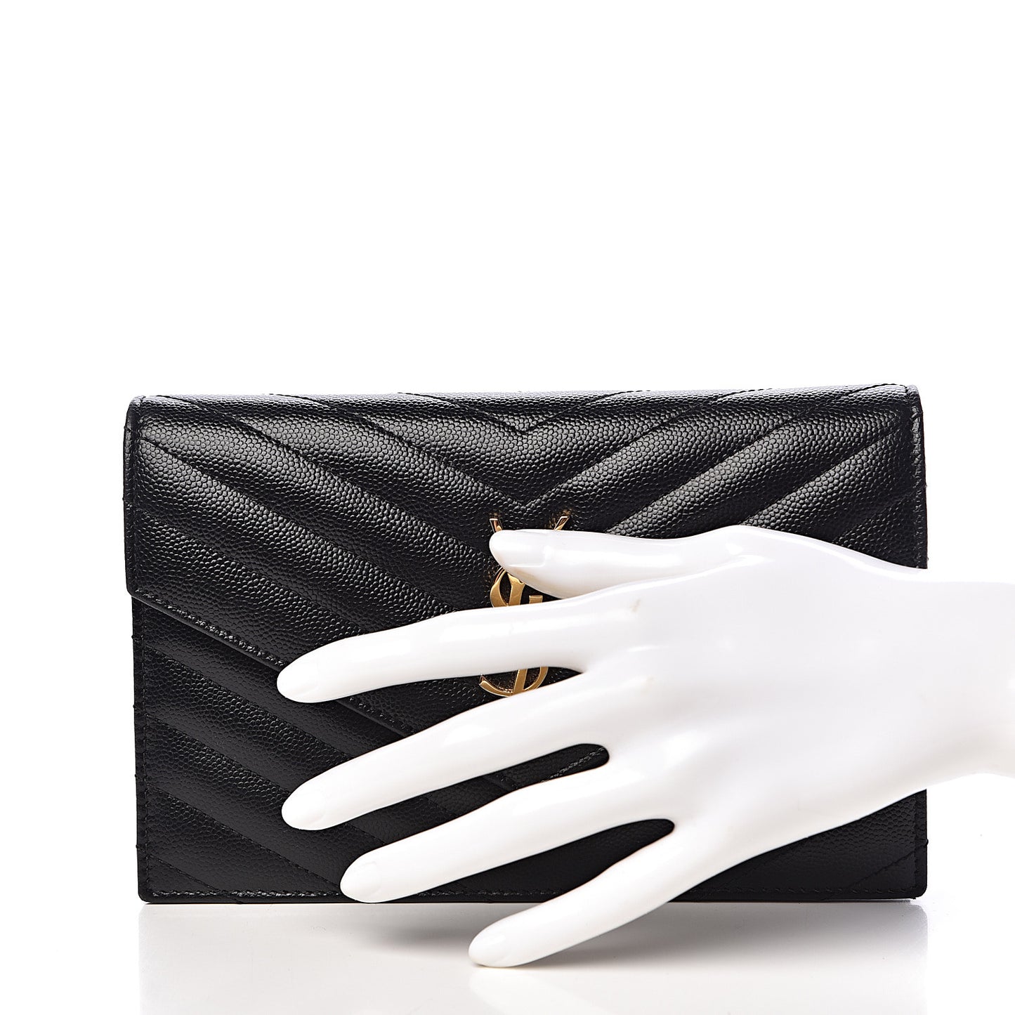 Grain De Poudre Matelasse Chevron Monogram Envelope Chain Wallet Black