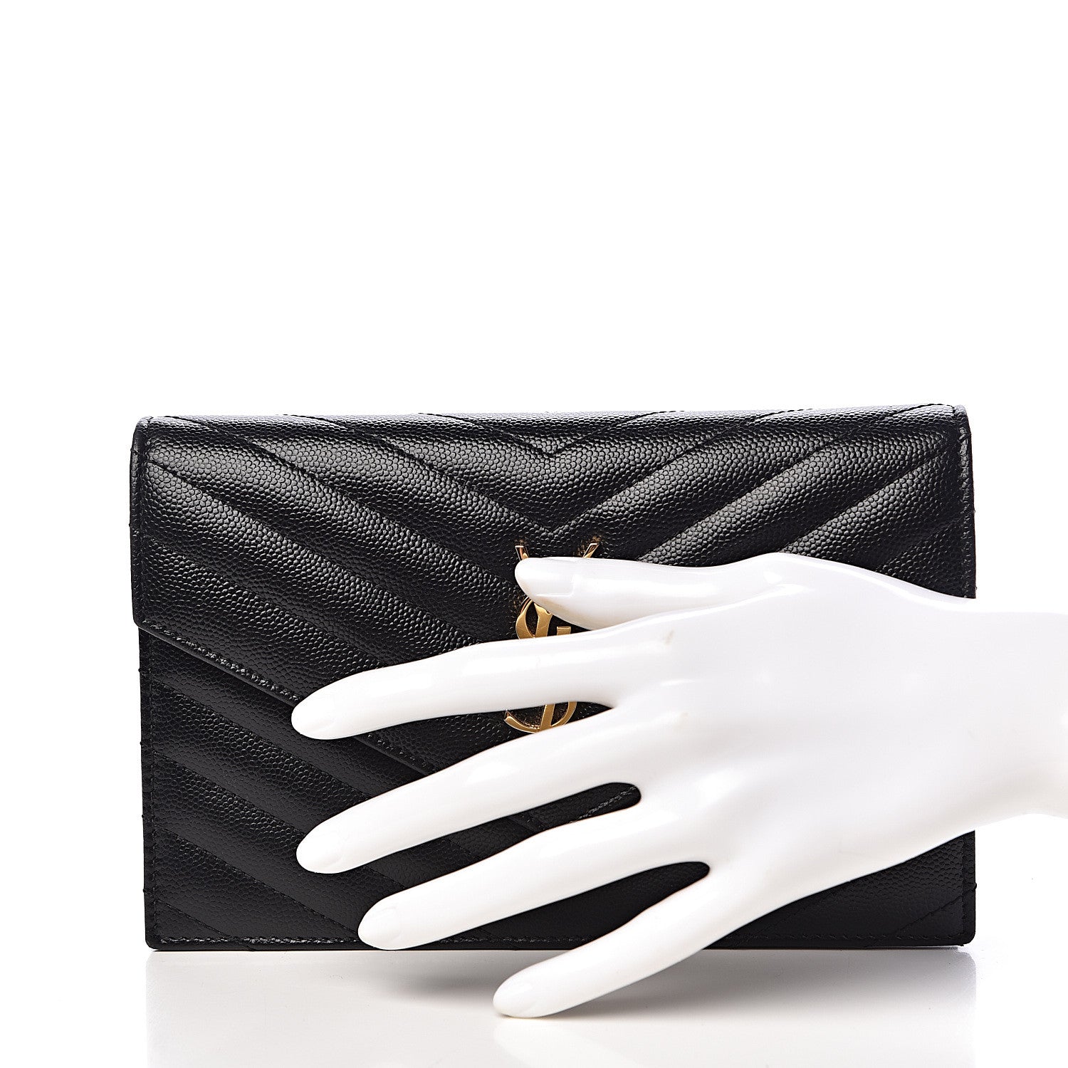 Saint Laurent Grain De Poudre Matelasse Chevron Monogram Envelope Chain Wallet Black 2 of 10