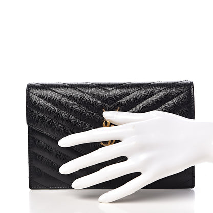 Saint Laurent Grain De Poudre Matelasse Chevron Monogram Envelope Chain Wallet Black 2 of 10
