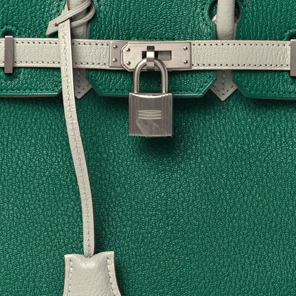 Hermes Chevre Mysore Horseshoe Birkin 25 Vert Vertigo Gris Perle 8 of 11