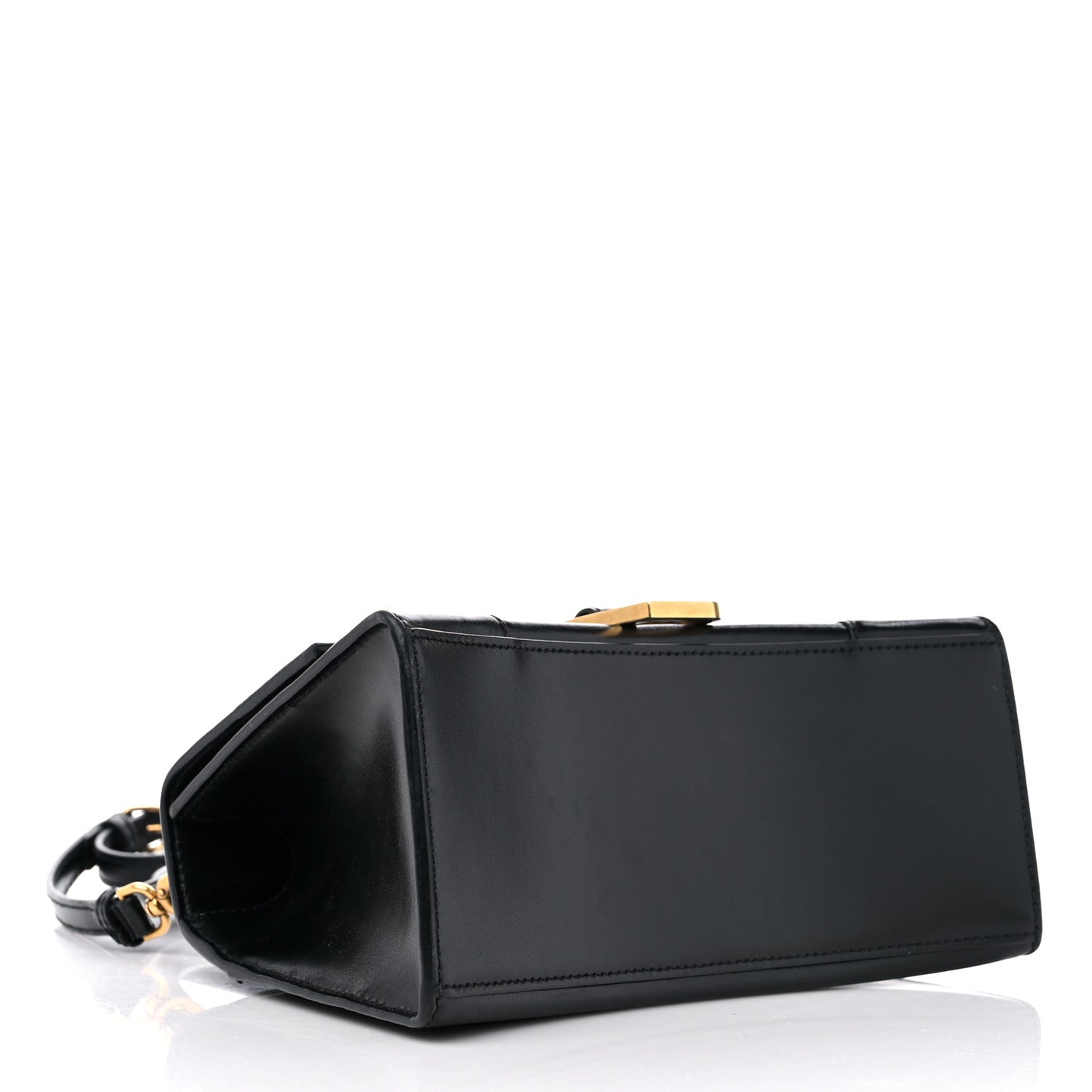 Shiny Box Calfskin Small Hourglass Top Handle Bag Black
