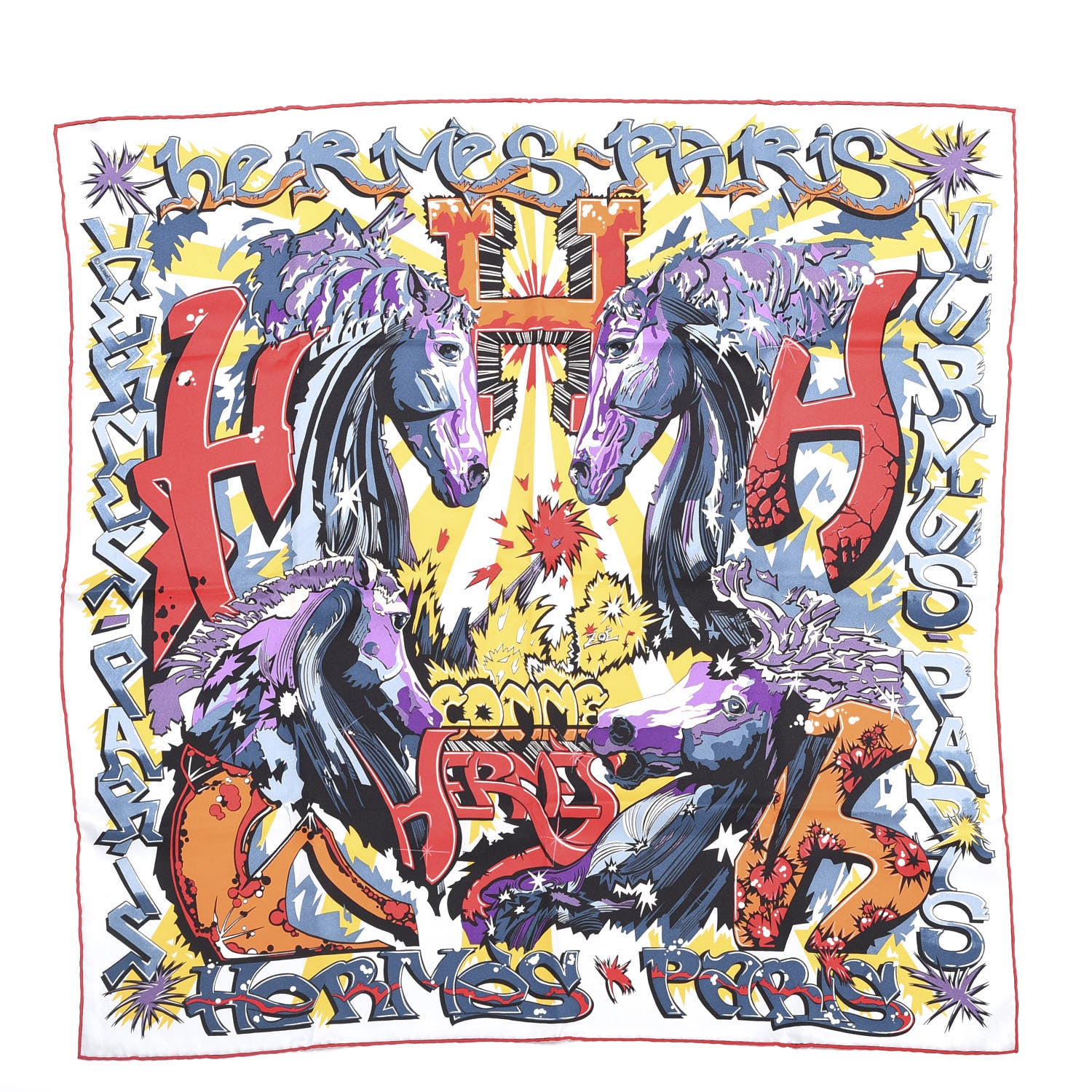 Hermes Silk H Comme Scarf 70 Gris Violet Rouge 1 of 4