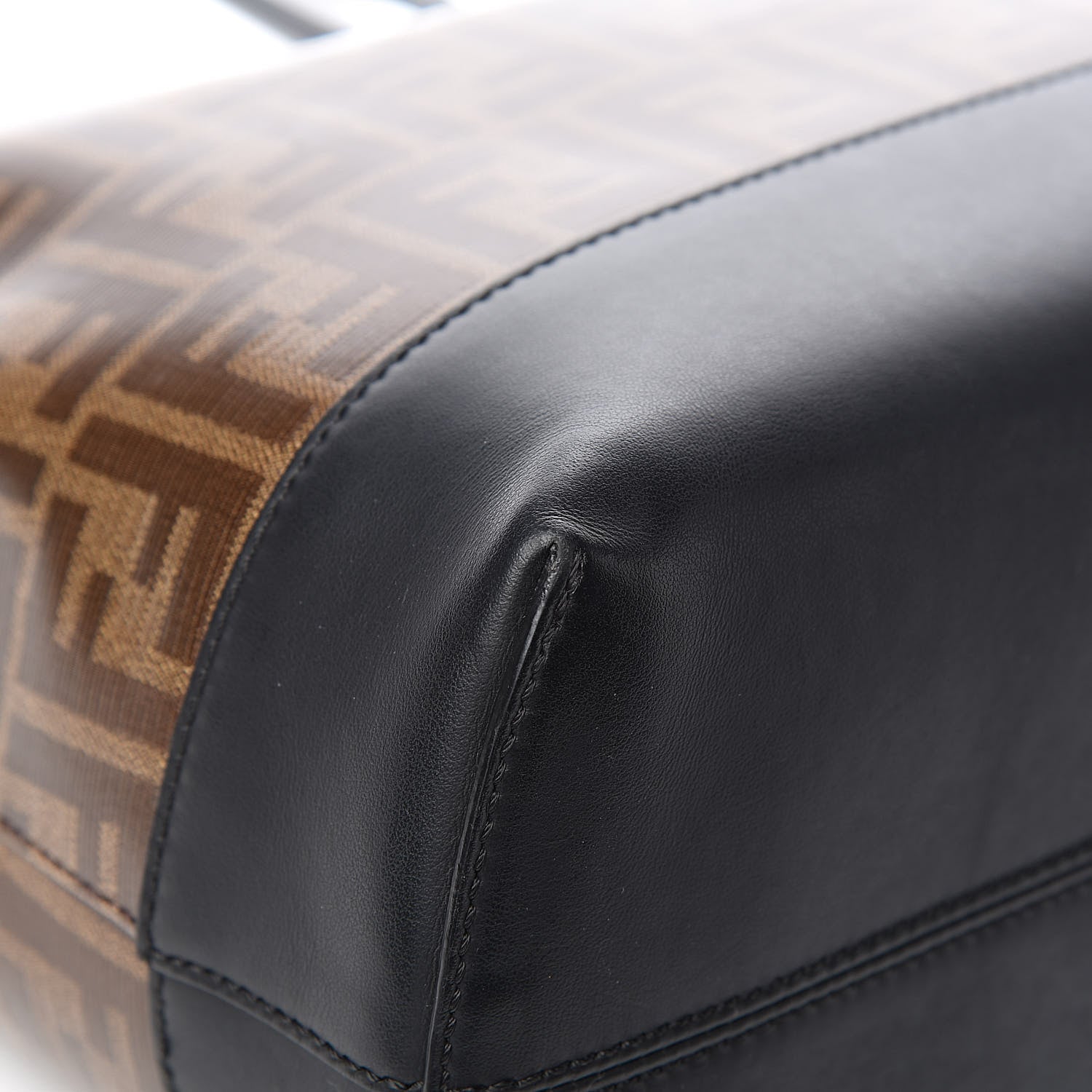 Fendi Glazed Fabric Vitello Century FF 1974 Stamp Patch Shopping Tote Mogano Panna Black 10 of 14