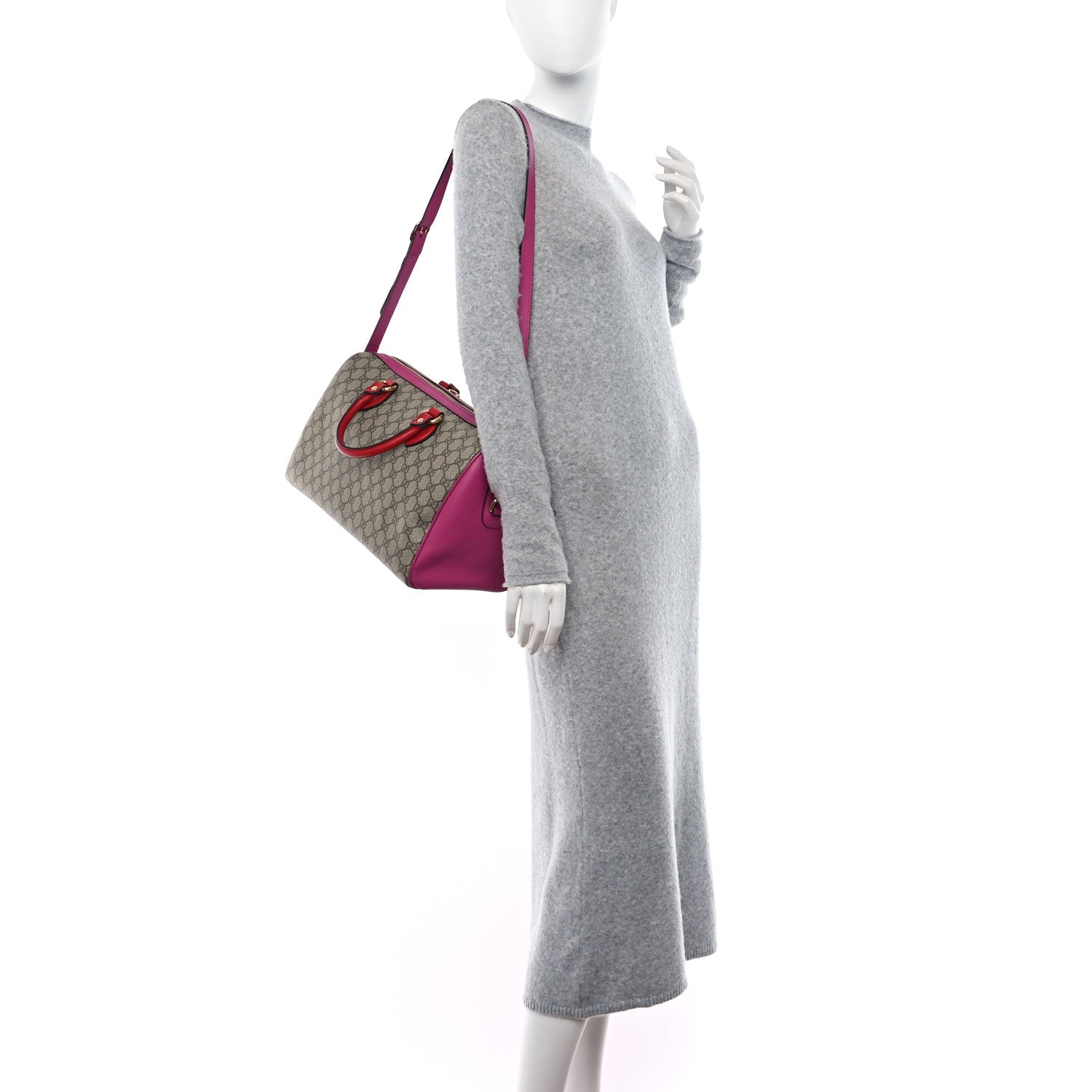 Gucci GG Supreme Monogram Medium Boston Beige Hibiscus Red New Rosette 2 of 13