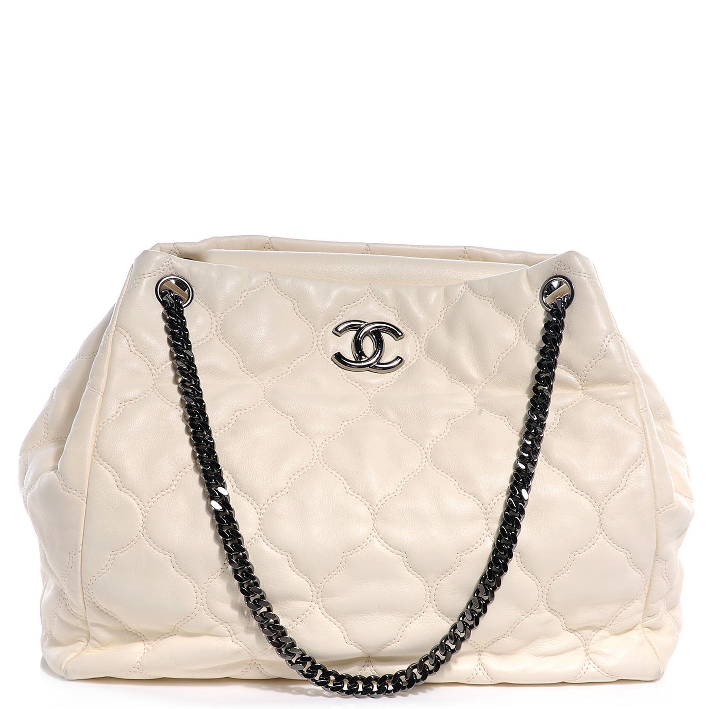 Lambskin Cells Accordion Tote Dark White