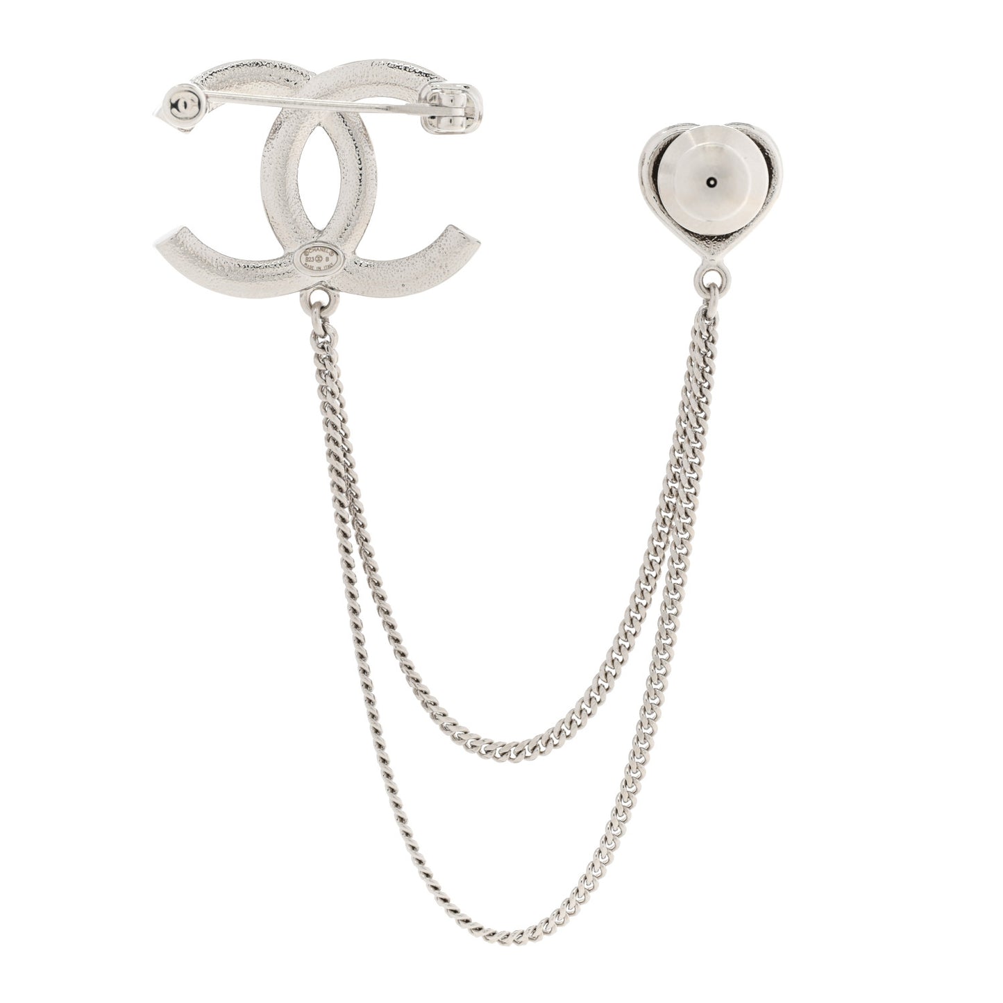 Diamente Pearl Multi Strand Chain CC Heart Brooch Silver Pearly White