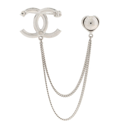 Chanel Diamente Pearl Multi Strand Chain CC Heart Brooch Silver Pearly White 3 of 4