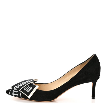 Jimmy Choo Suede Logo Bow Tegan 60 Pumps 39 Black Chalk 1 of 8