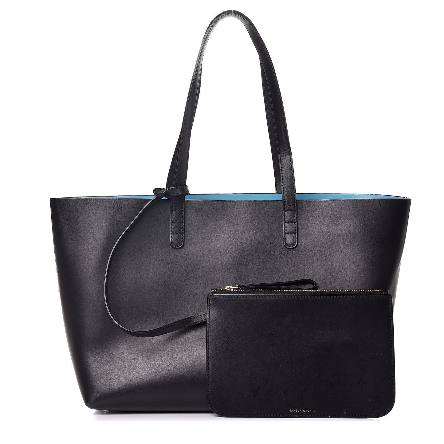 Calfskin Small Shopping Tote Black Blue