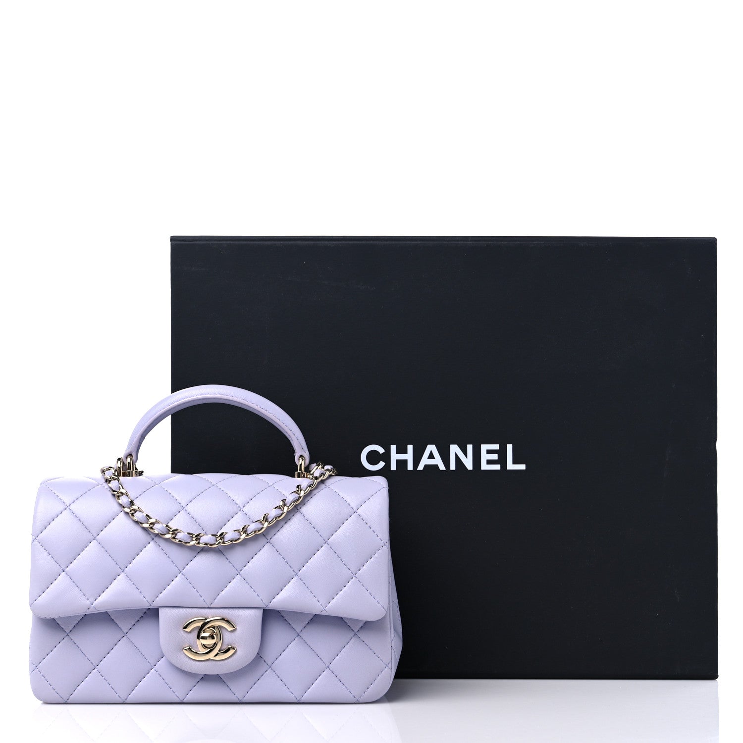 Chanel Lambskin Quilted Mini Top Handle Rectangular Flap Light Purple 10 of 10