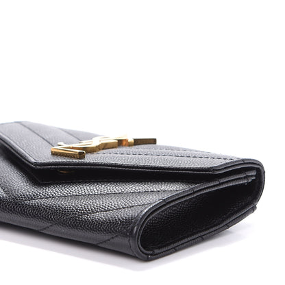 Saint Laurent Grain De Poudre Matelasse Chevron Small Monogram Envelope Wallet Black 9 of 10
