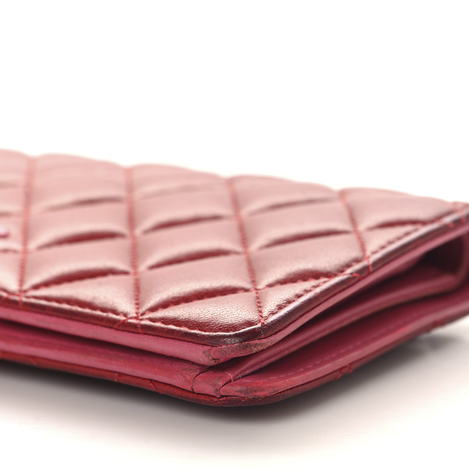 Chanel Lambskin Quilted Yen Wallet Red Pink 10 of 13
