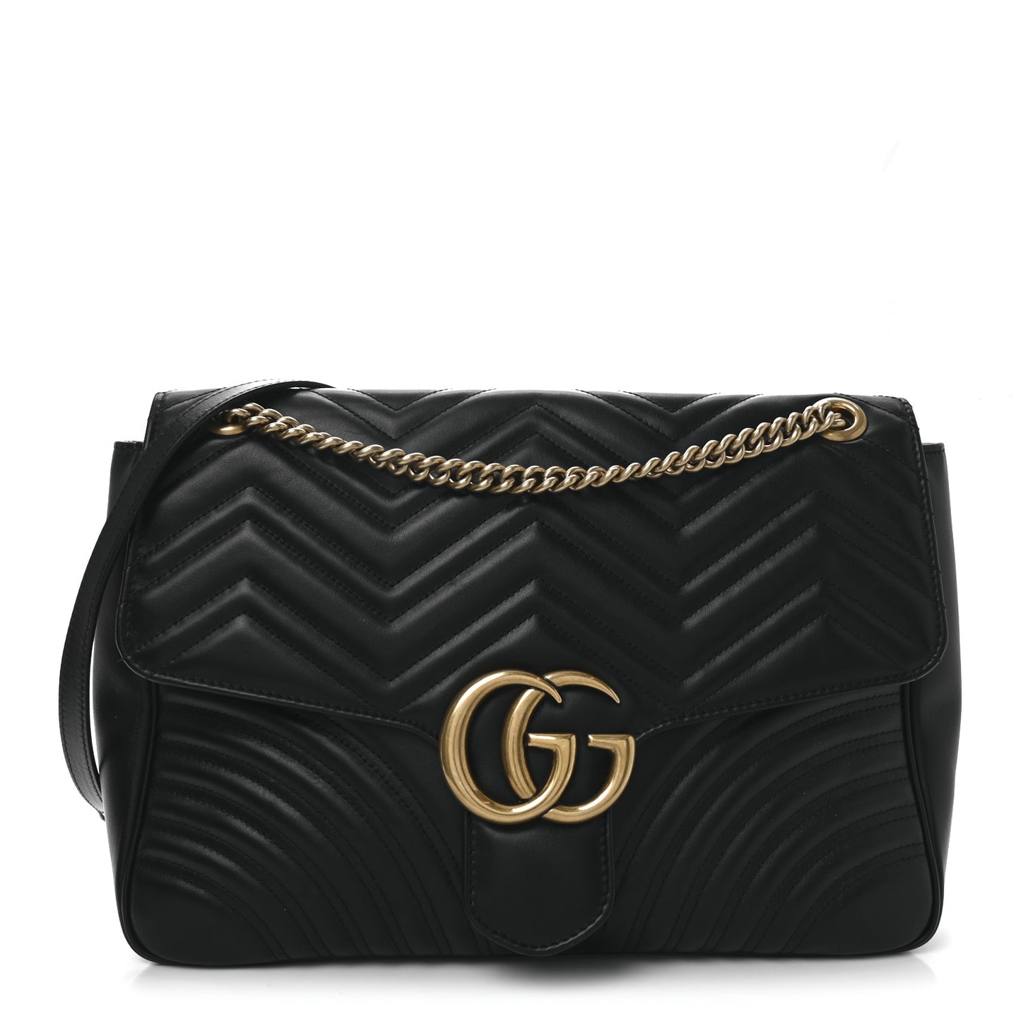 Calfskin Matelasse Large GG Marmont Top Handle Shoulder Bag Black