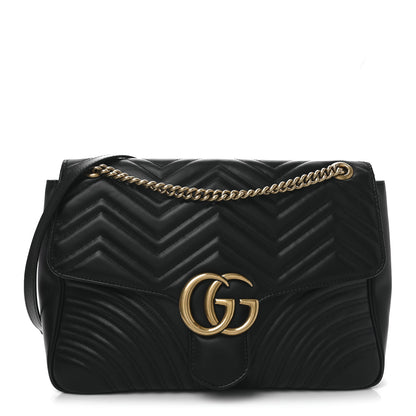 Gucci Calfskin Matelasse Large GG Marmont Top Handle Shoulder Bag Black 1 of 10