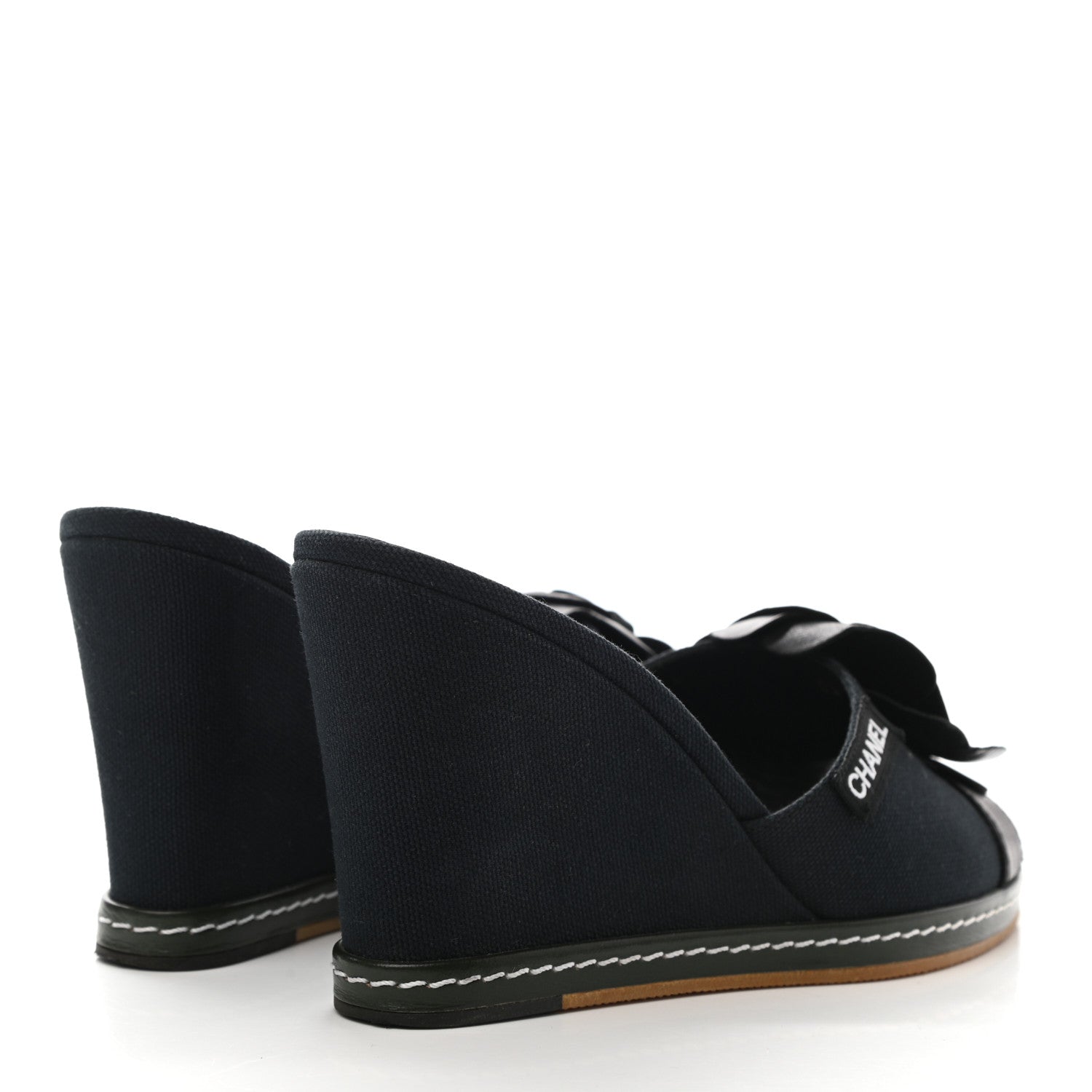 Chanel Canvas Camellia Wedge Sandals 36.5 Black 4 of 9