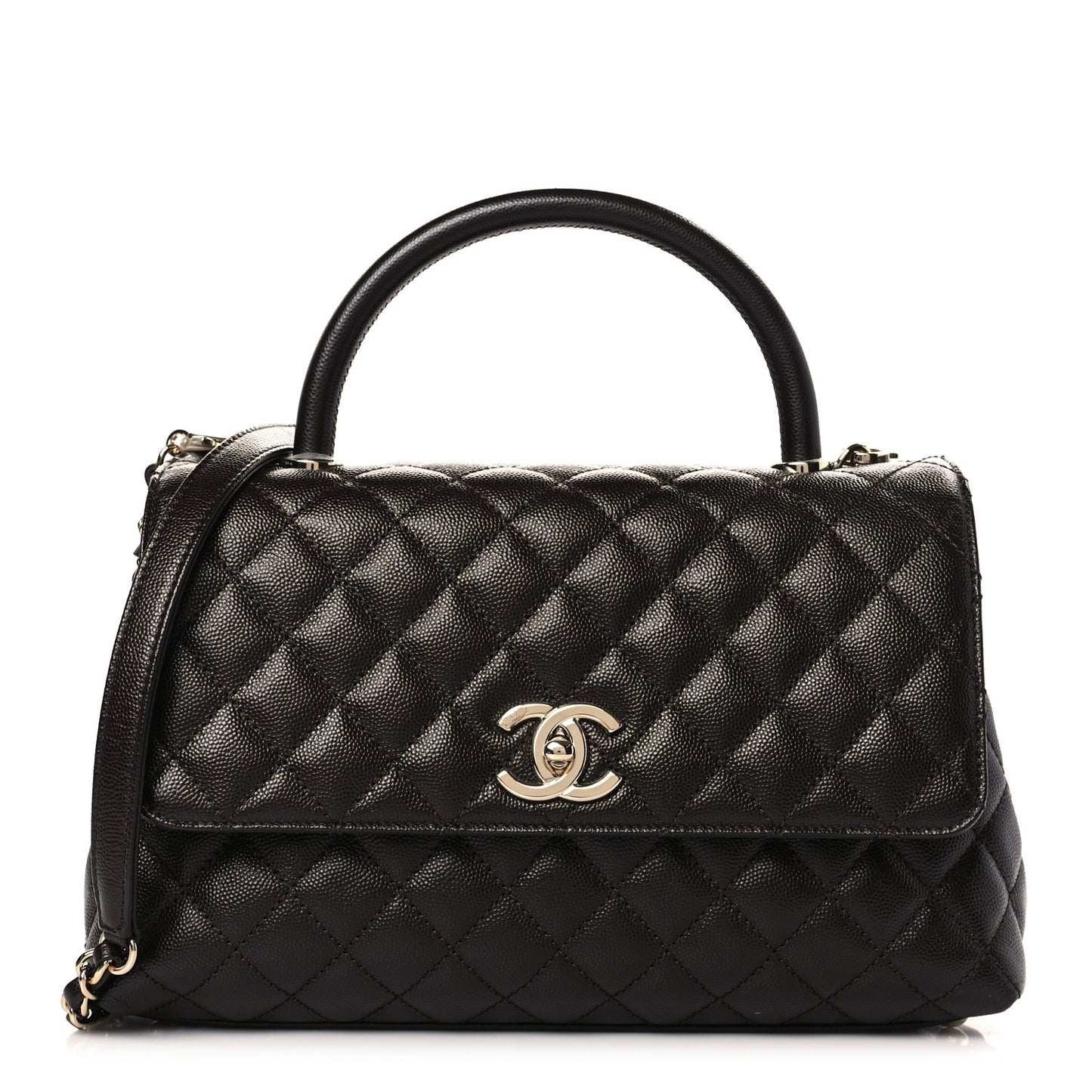 Caviar Quilted Small Coco Handle Flap Dark Brown