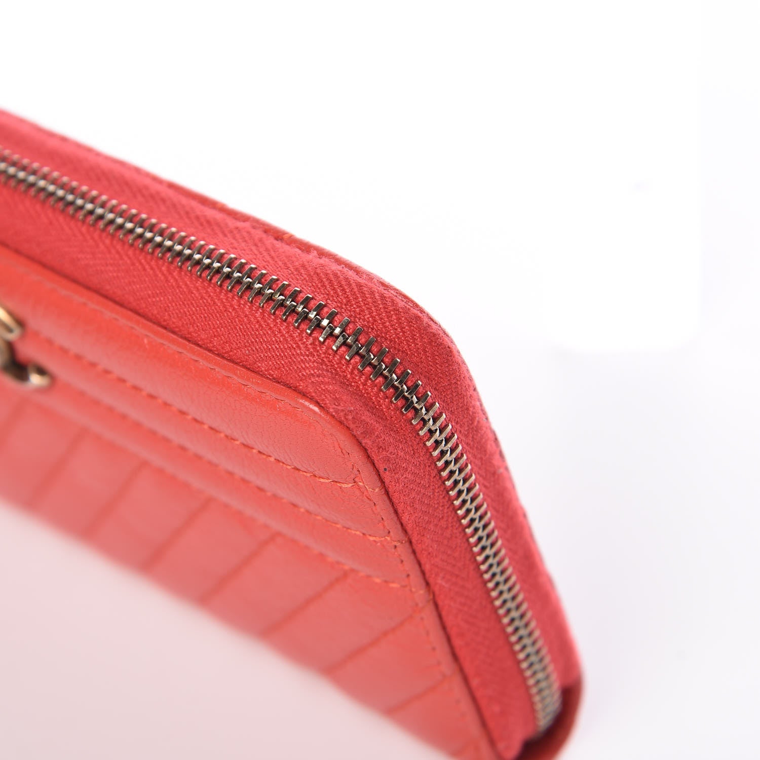 Chanel Shiny Goatskin Diagonal Quilted Small Zip Around Wallet Red 9 of 13