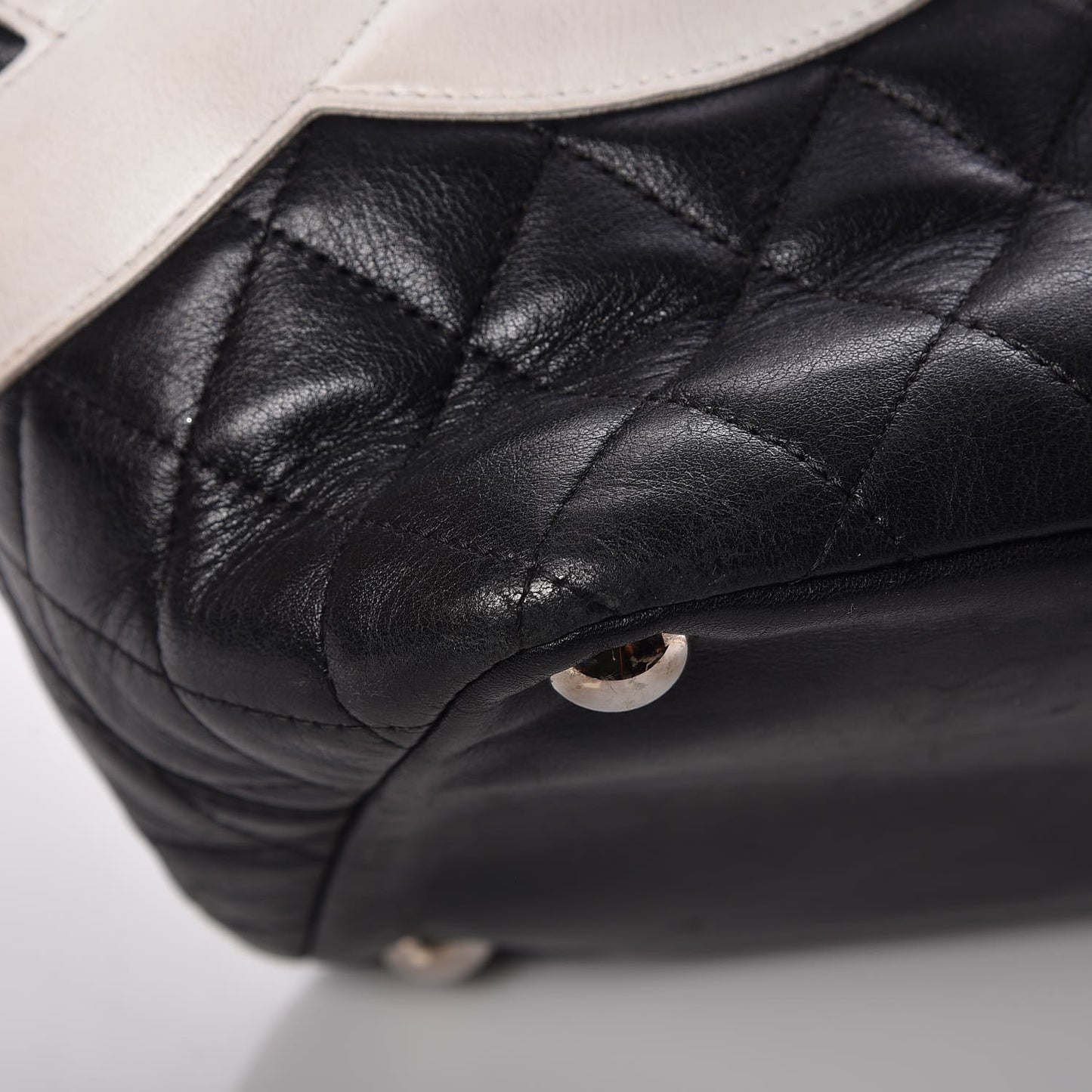 Calfskin Quilted Large Cambon Tote Black White