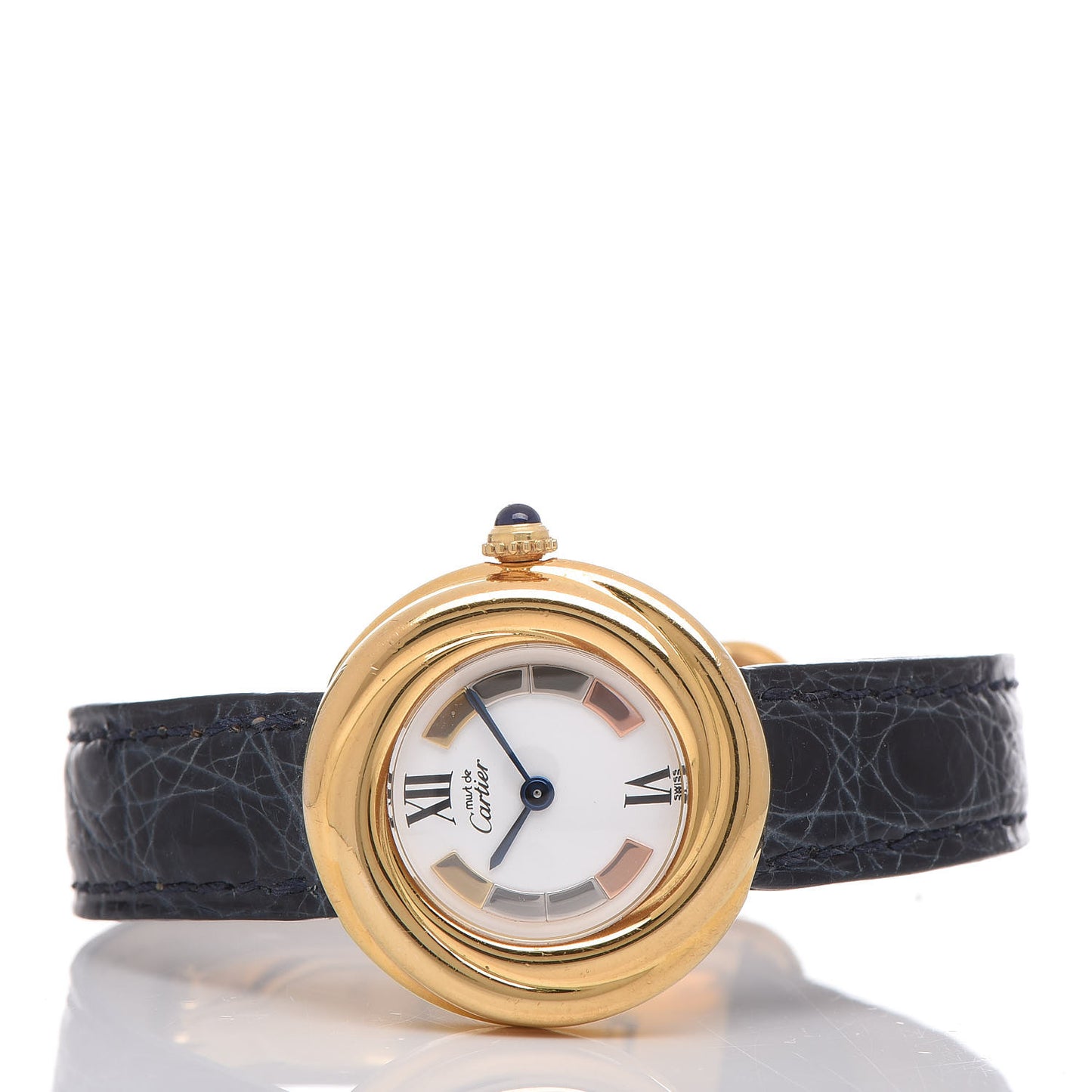 Sterling Silver Vermeil Alligator 26mm Must De Cartier Quartz Watch Blue