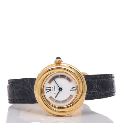 Cartier Sterling Silver Vermeil Alligator 26mm Must De Cartier Quartz Watch Blue 3 of 9
