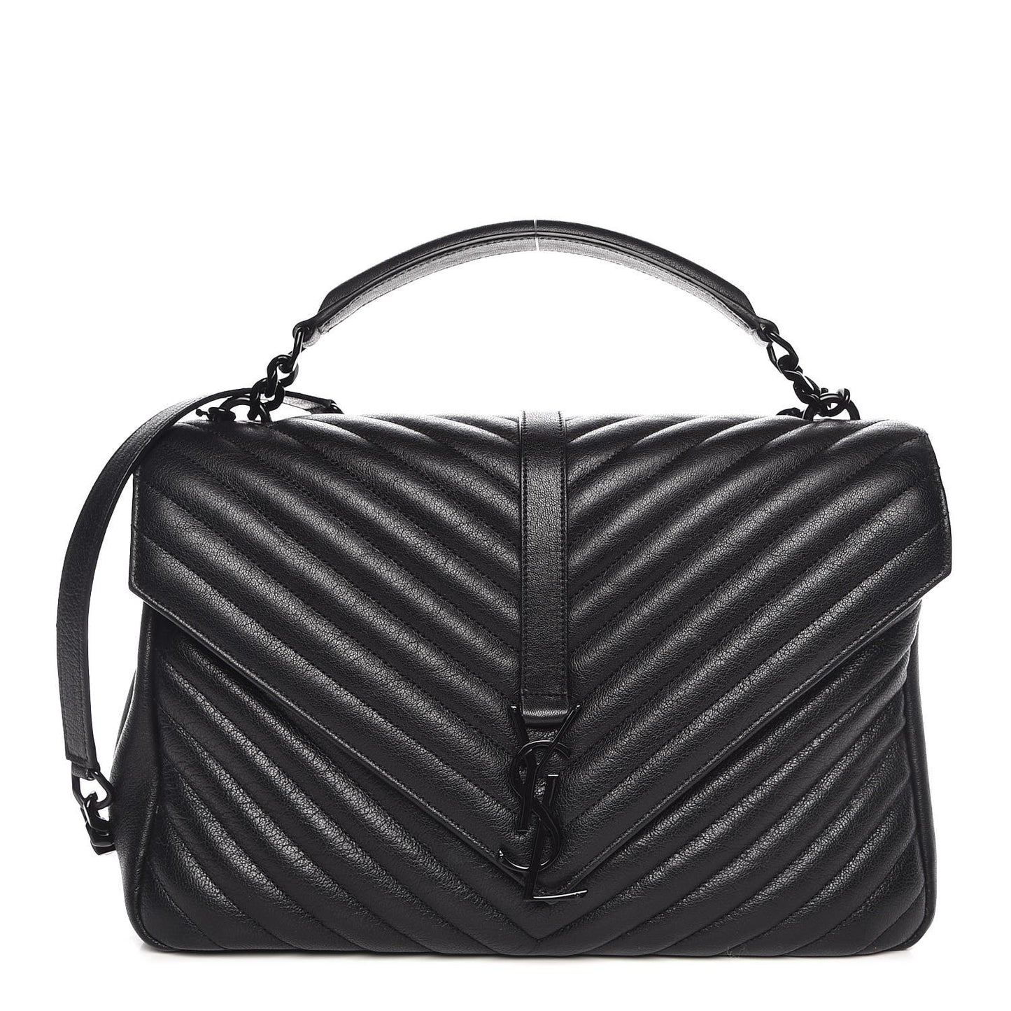 Sheepskin Matelasse Chevron Monogram Monochrome Large College Satchel Black