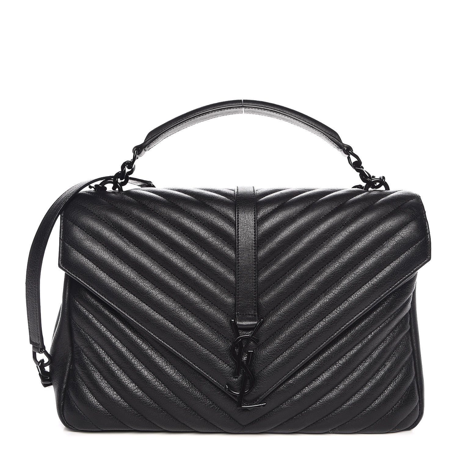 Saint Laurent Sheepskin Matelasse Chevron Monogram Monochrome Large College Satchel Black 1 of 8