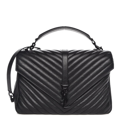 Saint Laurent Sheepskin Matelasse Chevron Monogram Monochrome Large College Satchel Black 1 of 8