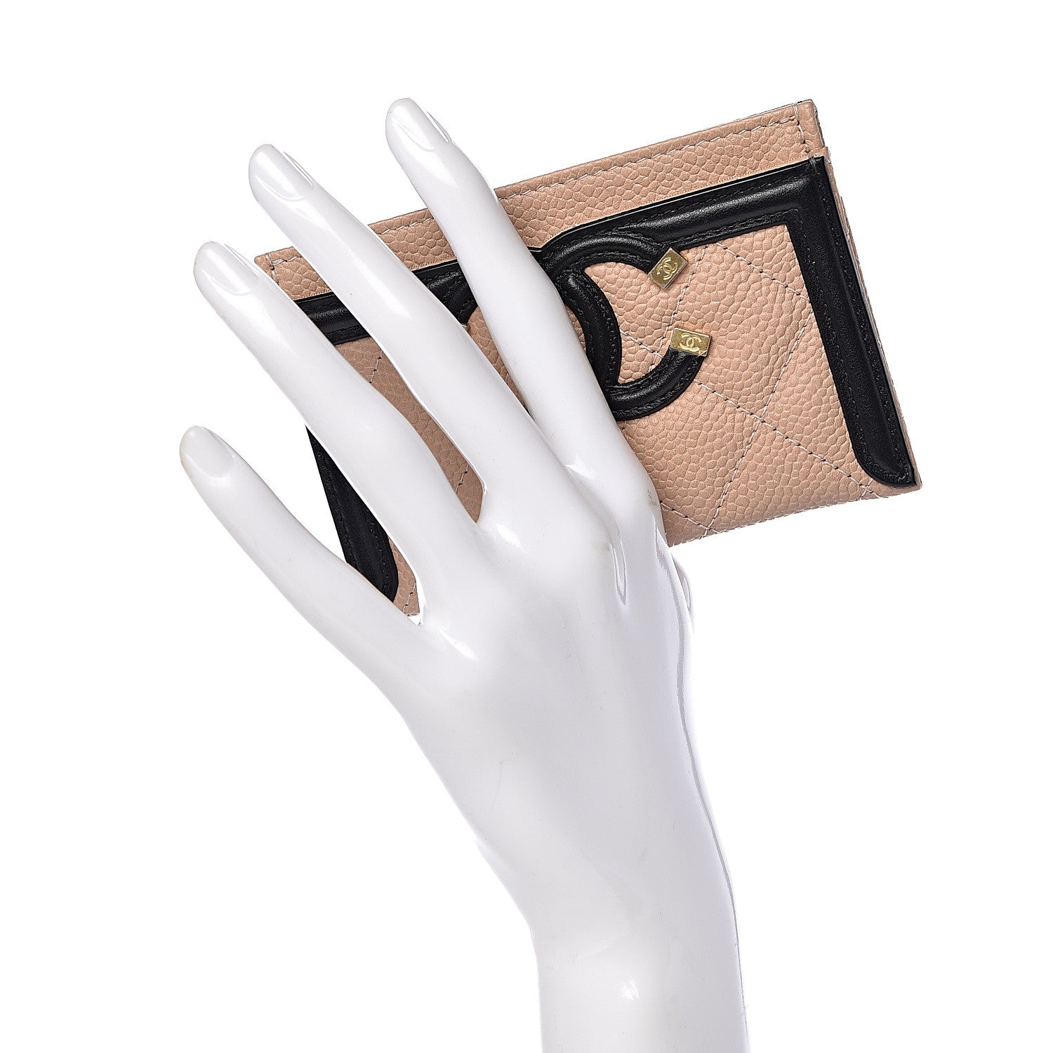 Chanel Caviar Quilted Filigree Card Holder Beige Black 2 of 9
