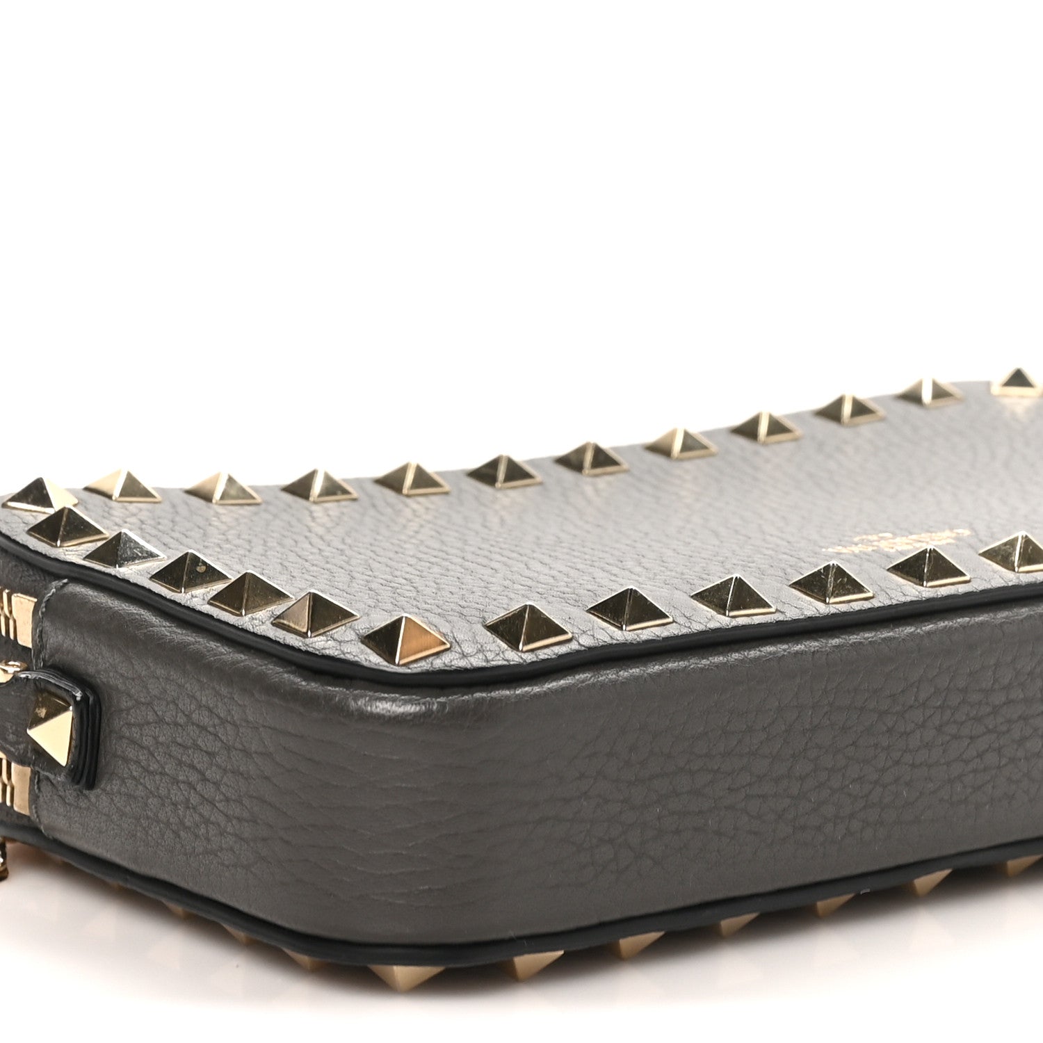 Valentino Garavani Pebbled Calfskin Rockstud Double Zip Camera Crossbody Bag Graphite 9 of 10