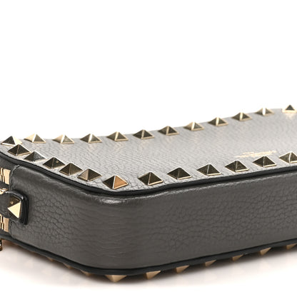 Valentino Garavani Pebbled Calfskin Rockstud Double Zip Camera Crossbody Bag Graphite 9 of 10