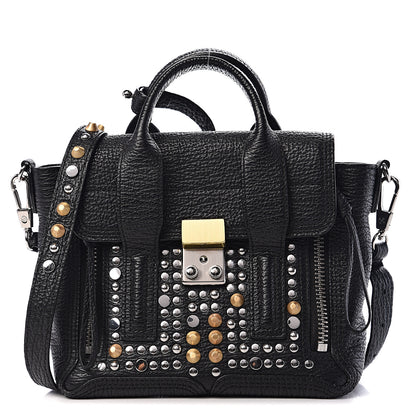 3.1 Phillip Lim 3.1 Textured Calfskin Studded Mini Pashli Satchel Black 1 of 8