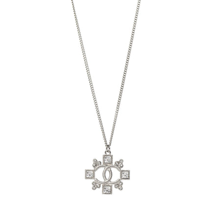 Chanel Baguette Crystal CC Pendant Necklace Silver 1 of 6