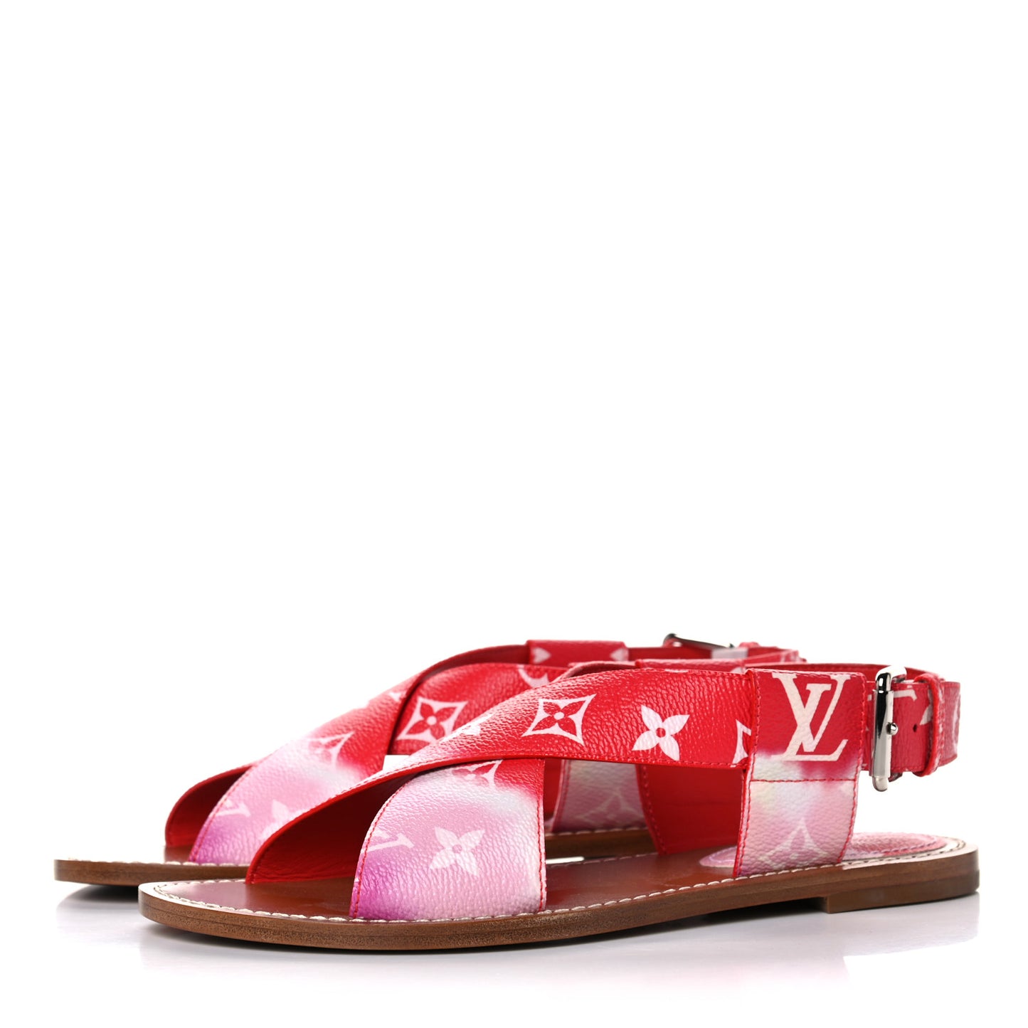 Monogram Escale Palma Flat Sandals 37 Rouge