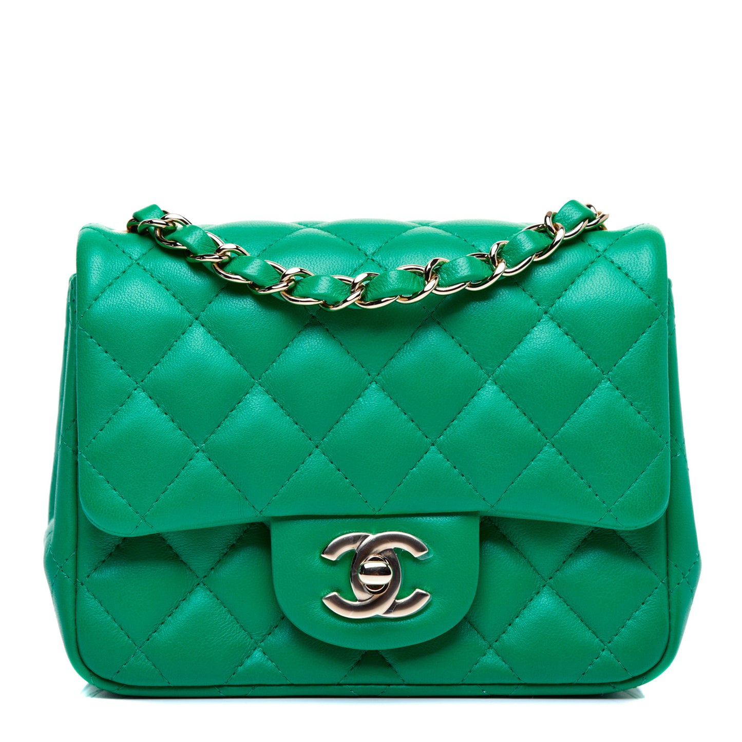 Lambskin Quilted Mini Square Flap Green