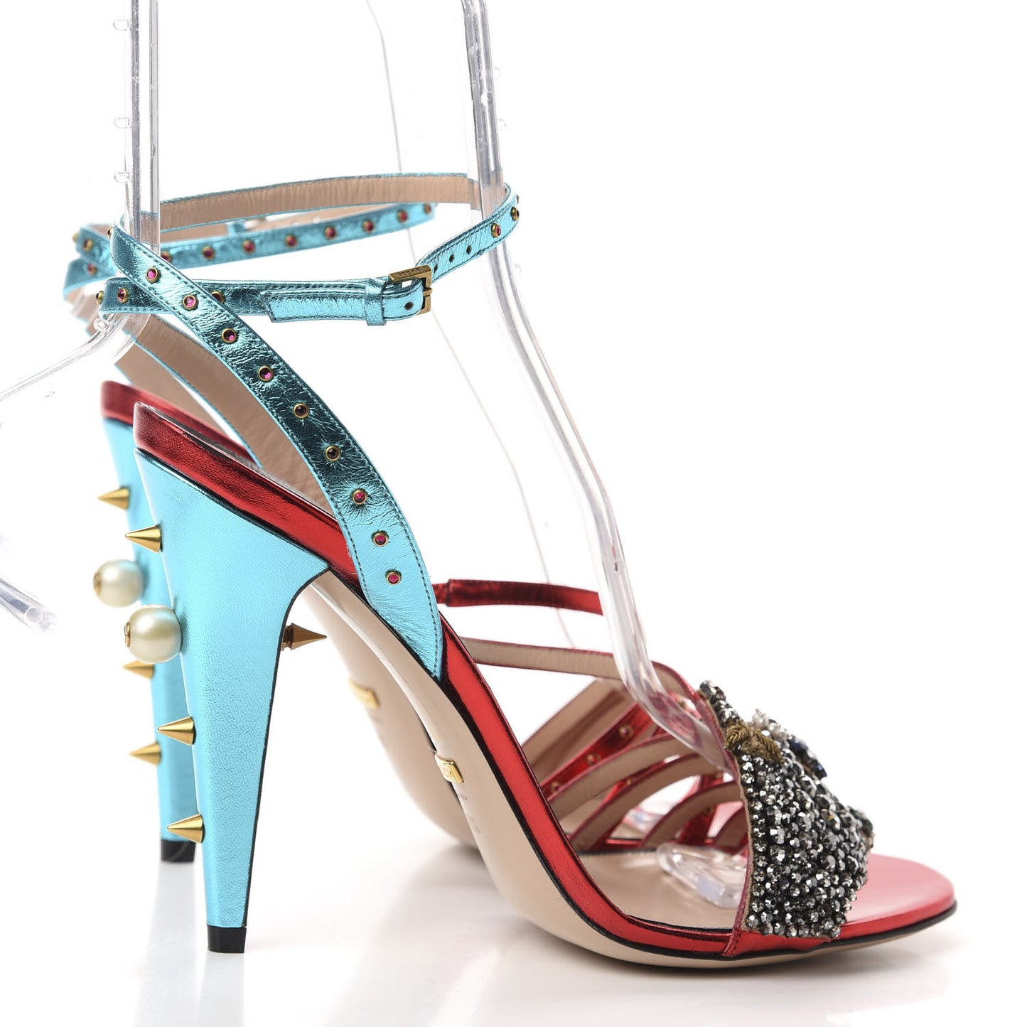 Metallic Nappa Crystal Embellished Wangy Sandal Heels 40.5 Red Blue