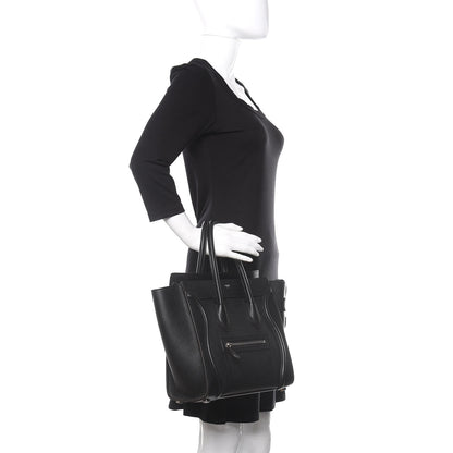 Celine Drummed Calfskin Micro Luggage Black 2 of 9