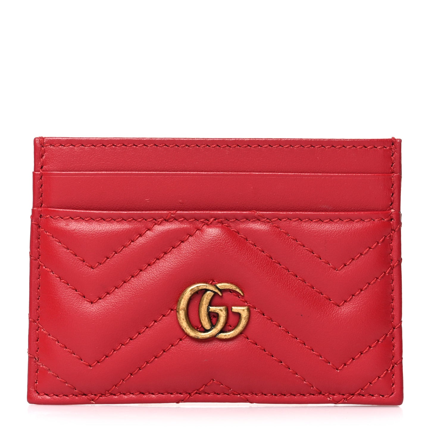 Calfskin Matelasse GG Marmont Card Holder Hibiscus Red