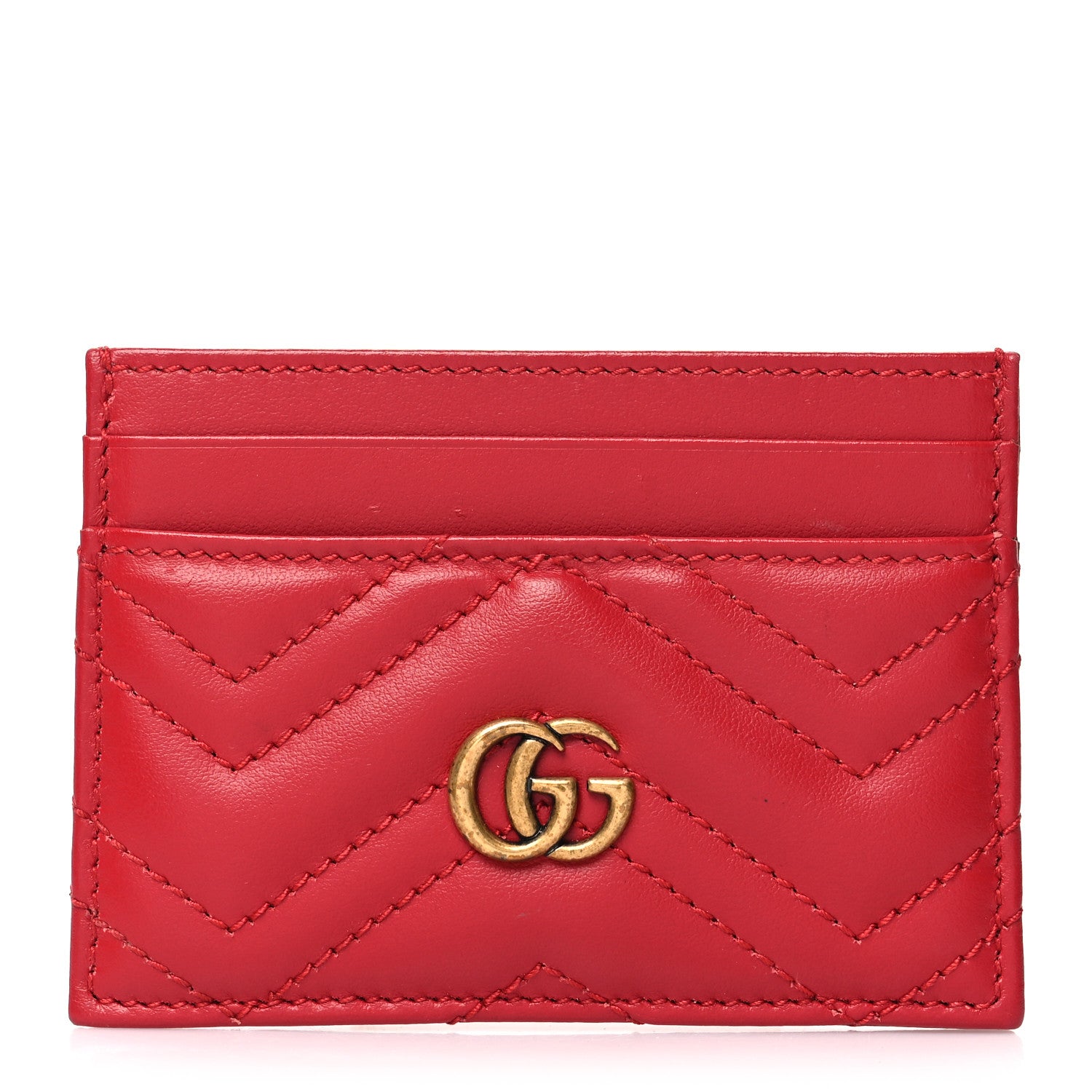 Gucci Calfskin Matelasse GG Marmont Card Holder Hibiscus Red 1 of 10
