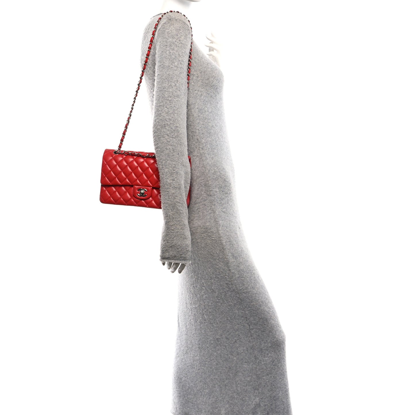 Caviar Quilted Medium Double Flap Red