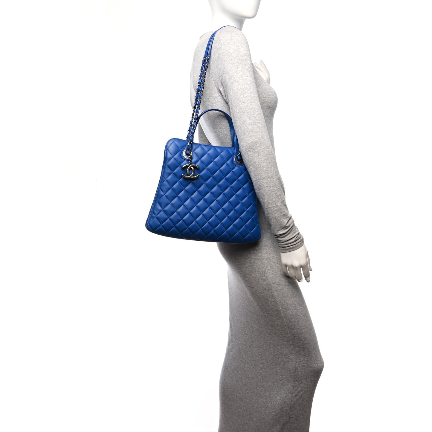 Lambskin Quilted Shopping Tote Blue